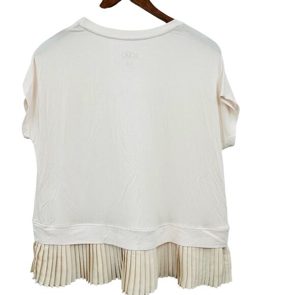 LOGO by Lori Goldstein Drop Shoulder Knit Top Pleated Trim Cap Sleeve XXS 2XS - Picture 3 of 8